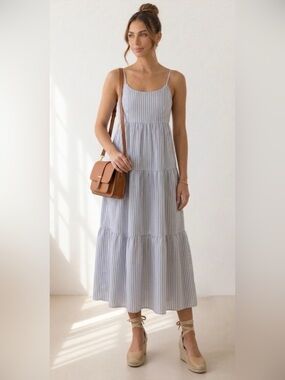 airy gauze empire waist midi dress in stripe Airy Gauze Empire-waist Midi Dress In Stripe For Women